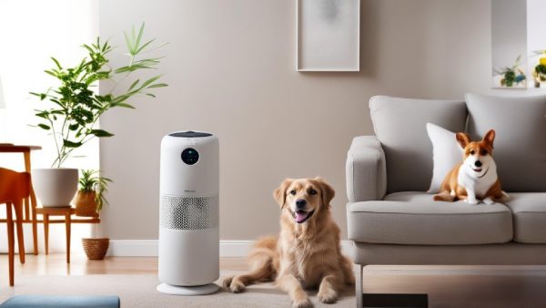 pets on sofa next to the best air purifiers for pets